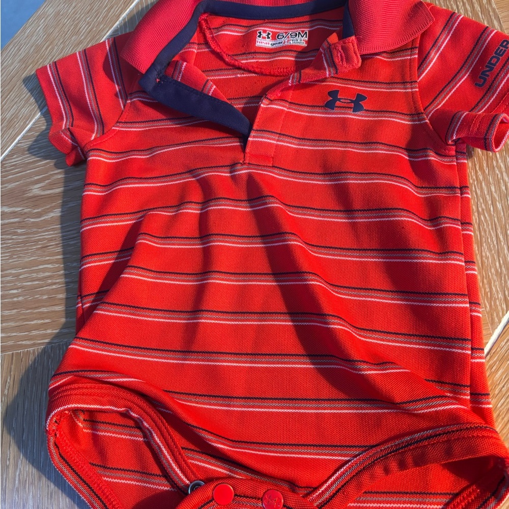 Under Armour Red and Navy Striped Baby Onesie